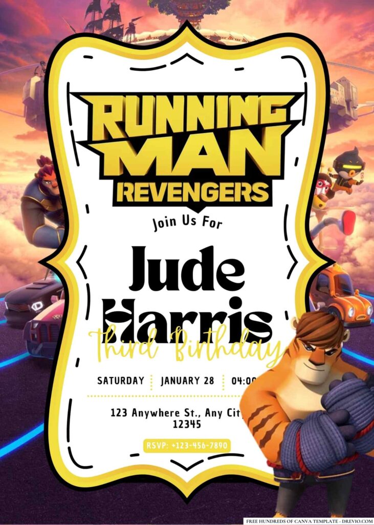 FREE Editable Running Man Revengers Birthday Invitation