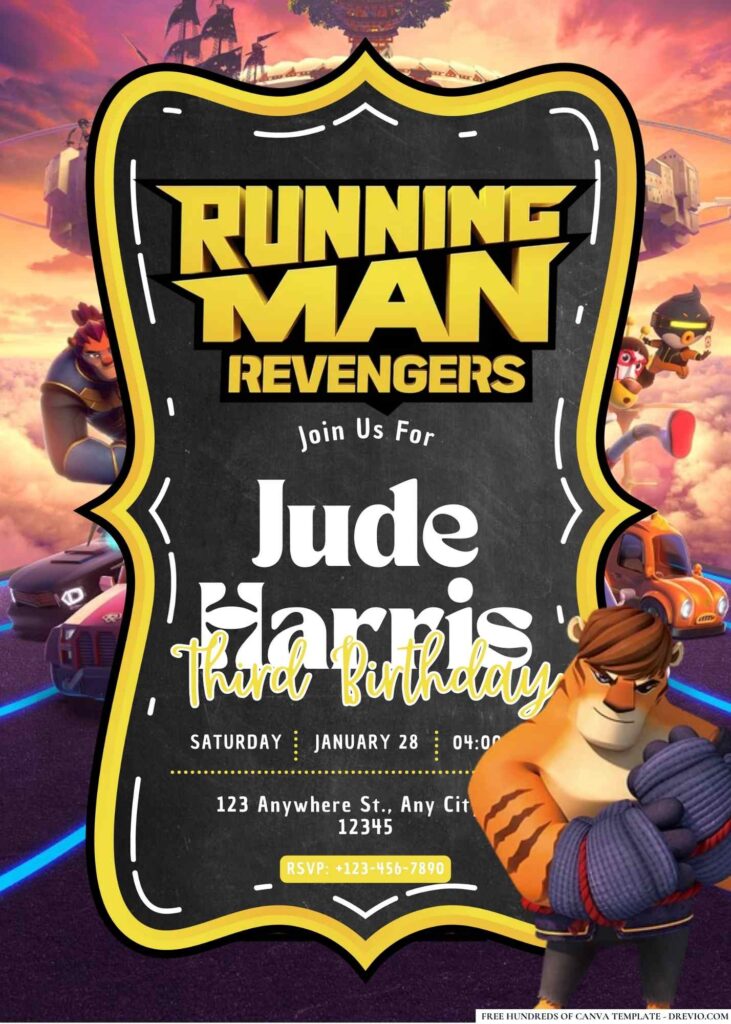 FREE Editable Running Man Revengers Birthday Invitation