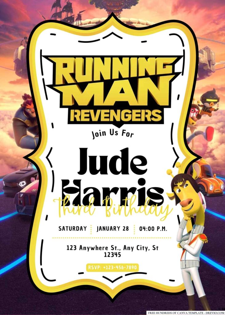 FREE Editable Running Man Revengers Birthday Invitation