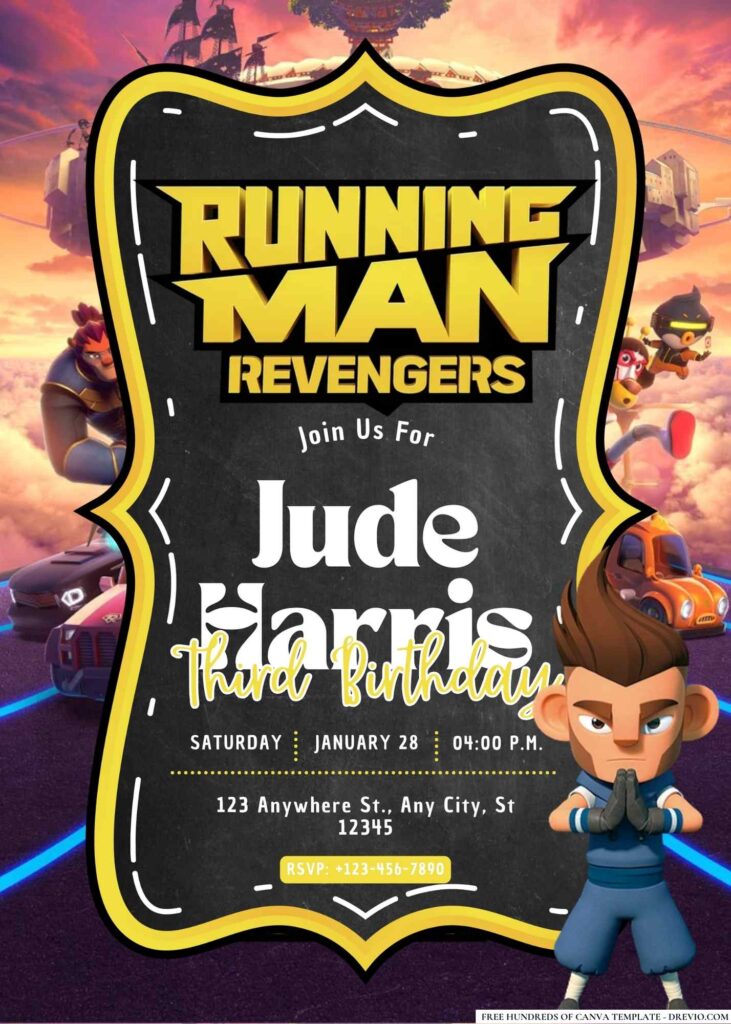 FREE Editable Running Man Revengers Birthday Invitation