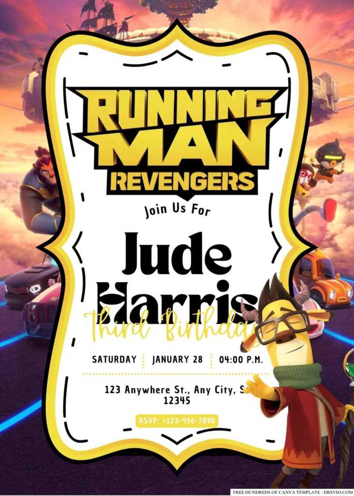 FREE Editable Running Man Revengers Birthday Invitation