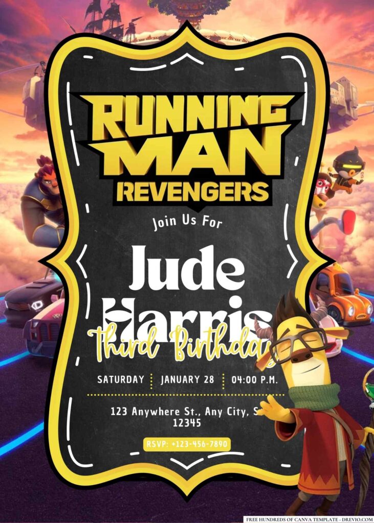 FREE Editable Running Man Revengers Birthday Invitation