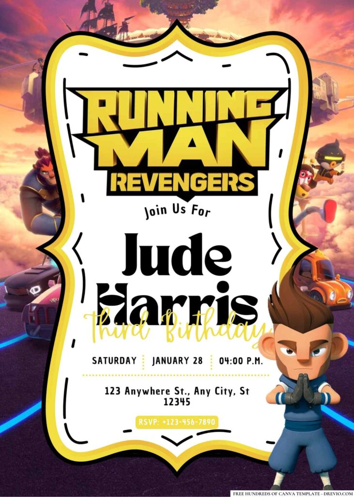 FREE Editable Running Man Revengers Birthday Invitation