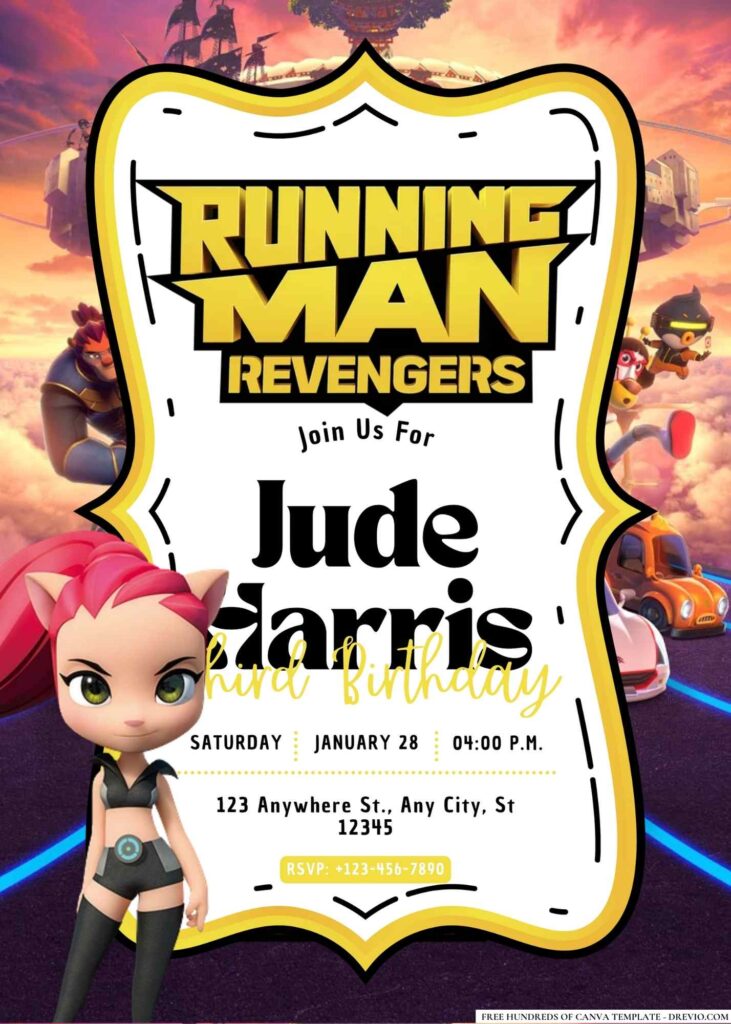 FREE Editable Running Man Revengers Birthday Invitation