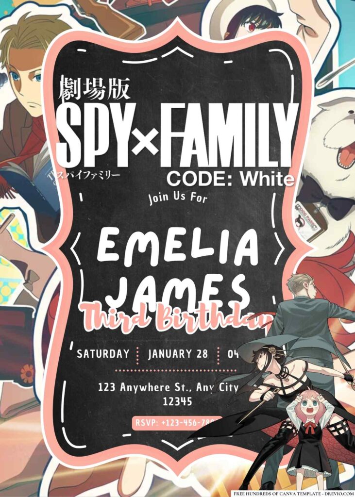 FREE Editable Spy x Family Code: White Birthday Invitation