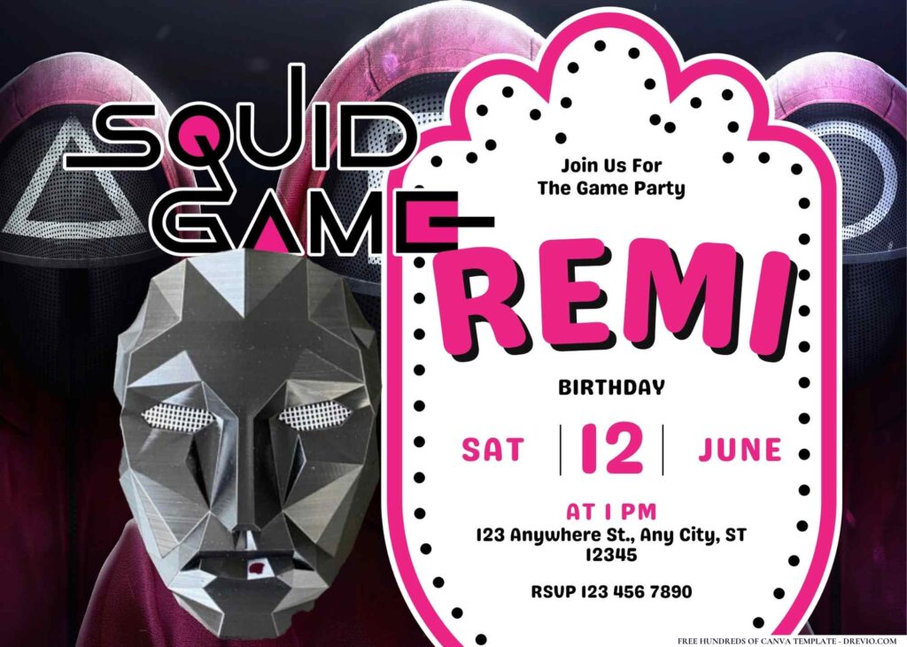 FREE Editable Squid Game Birthday Invitation