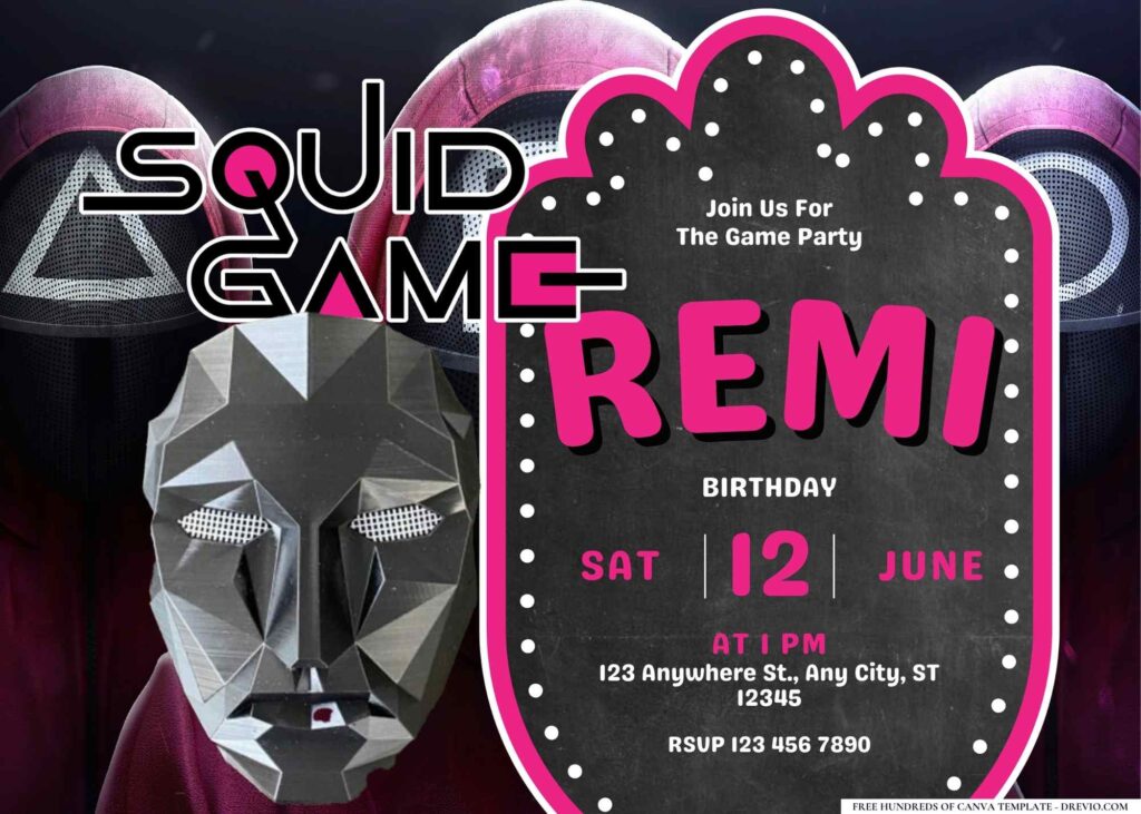 FREE Editable Squid Game Birthday Invitation