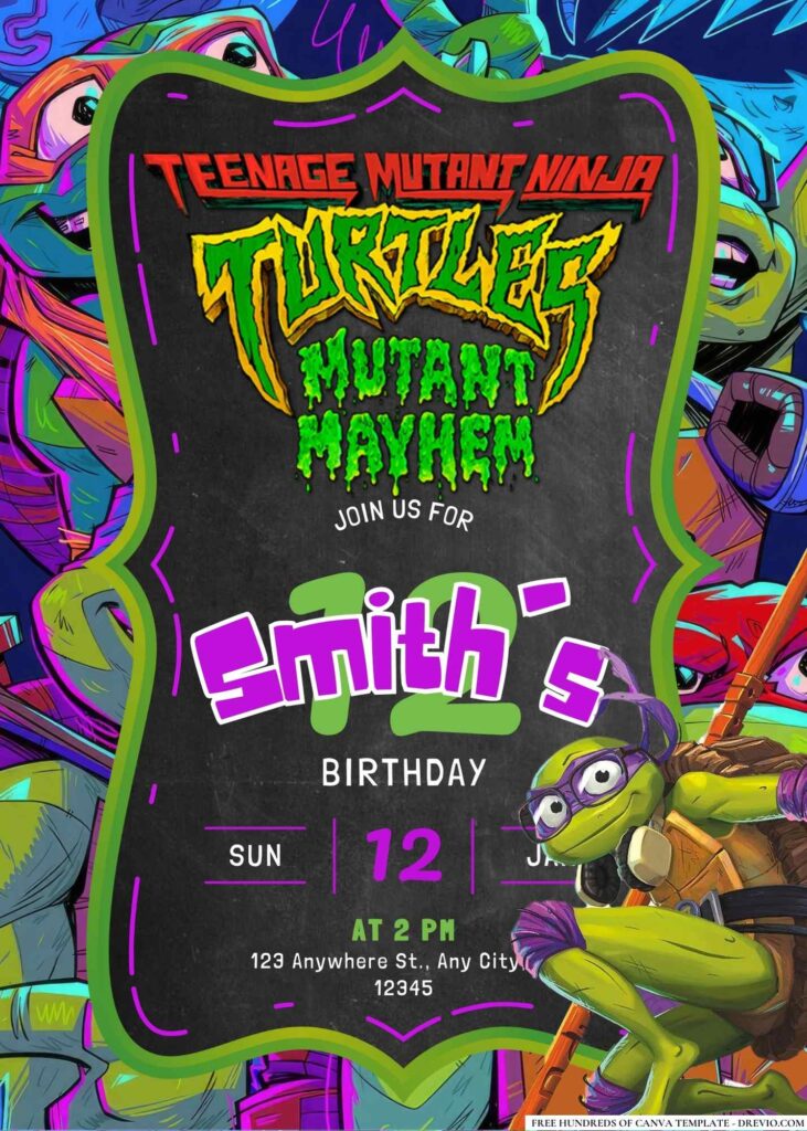 FREE Editable Teenage Mutant Ninja Turtles Birthday Invitation 