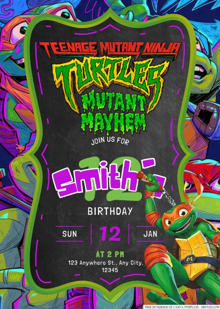 FREE Editable Teenage Mutant Ninja Turtles Birthday Invitation 