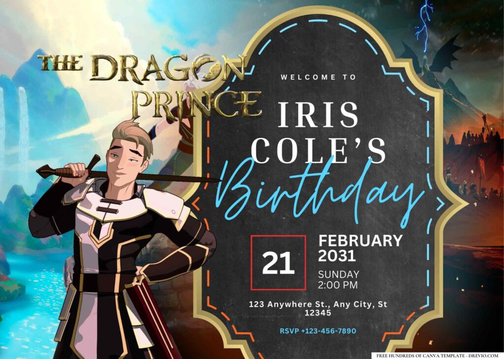 FREE Editable The Dragon Prince Birthday Invitations