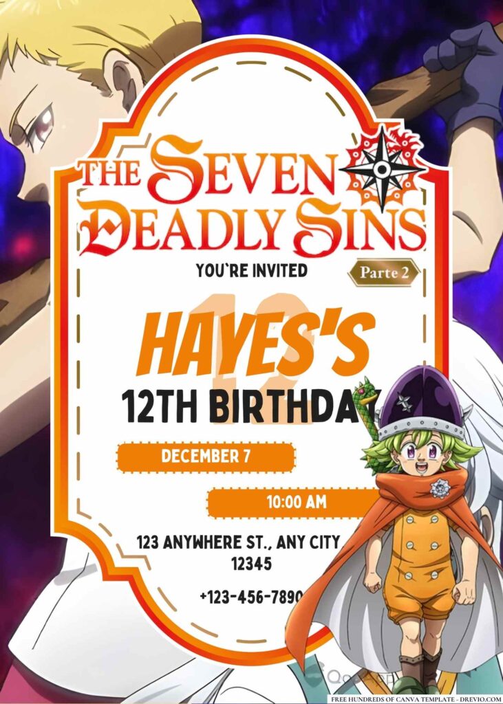 FREE Editable The Seven Deadly Sins Birthday Invitation