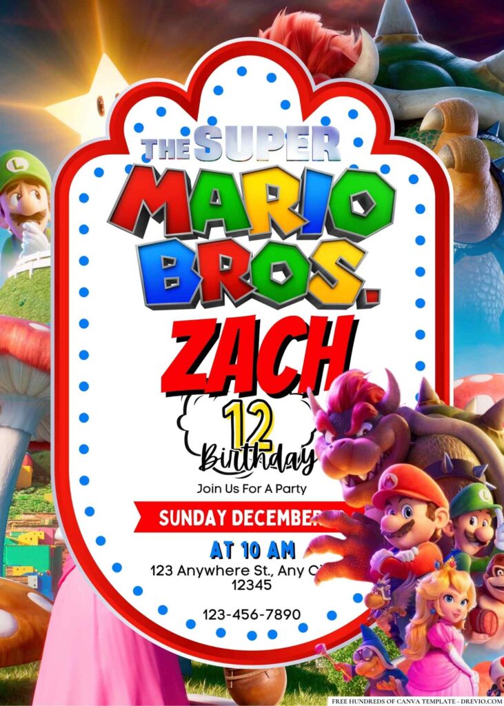 FREE Editable The Super Mario Bros. Movie Birthday Invitation 