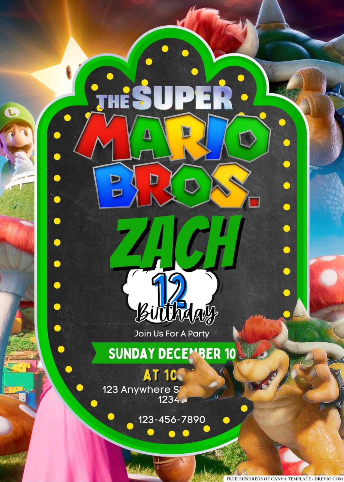 FREE Editable The Super Mario Bros. Movie Birthday Invitation