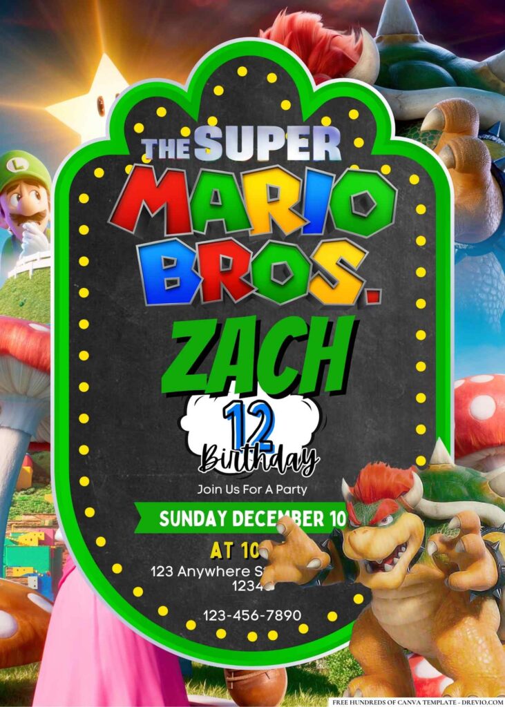 FREE Editable The Super Mario Bros. Movie Birthday Invitation 