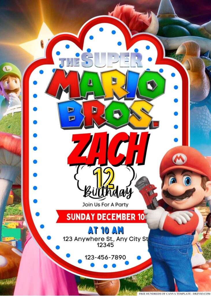 FREE Editable The Super Mario Bros. Movie Birthday Invitation 