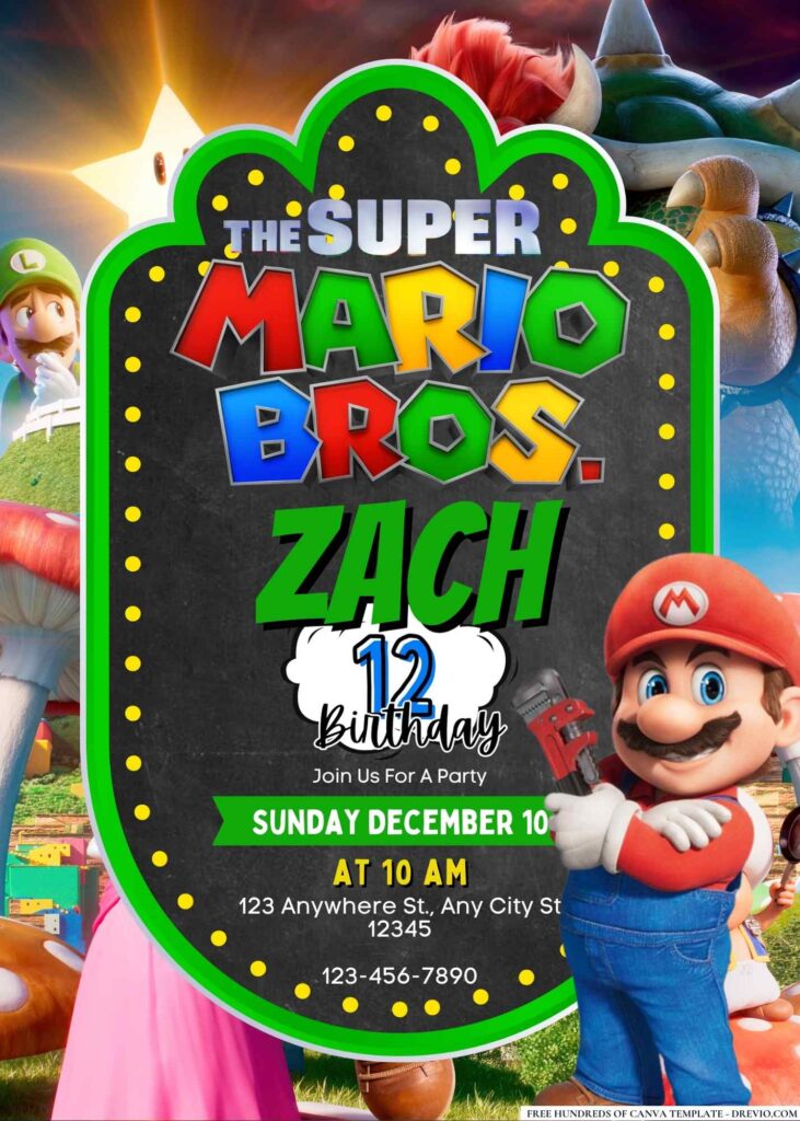 FREE Editable The Super Mario Bros. Movie Birthday Invitation 