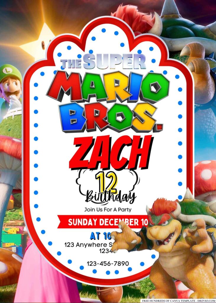 FREE Editable The Super Mario Bros. Movie Birthday Invitation 