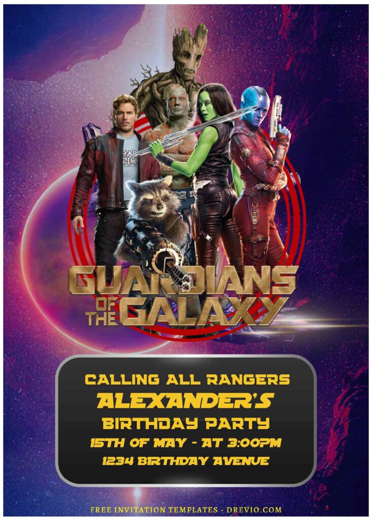 (Free Editable PDF) Guardian Of The Galaxy Vol 4 Birthday Invitation Templates J