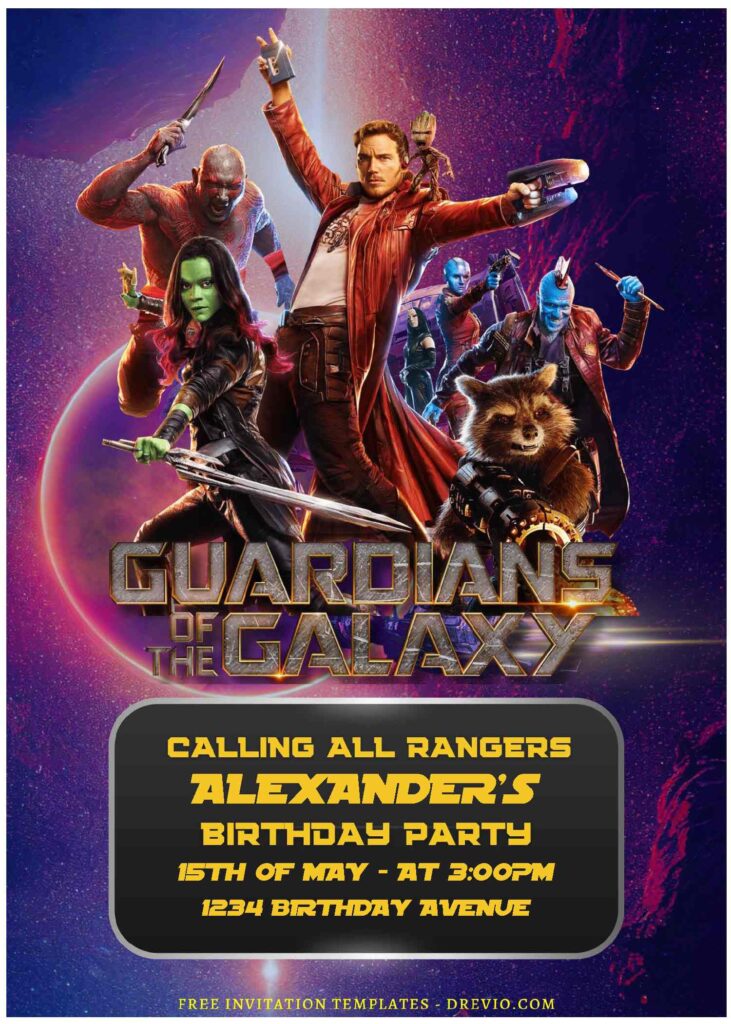 (Free Editable PDF) Guardian Of The Galaxy Vol 4 Birthday Invitation Templates A