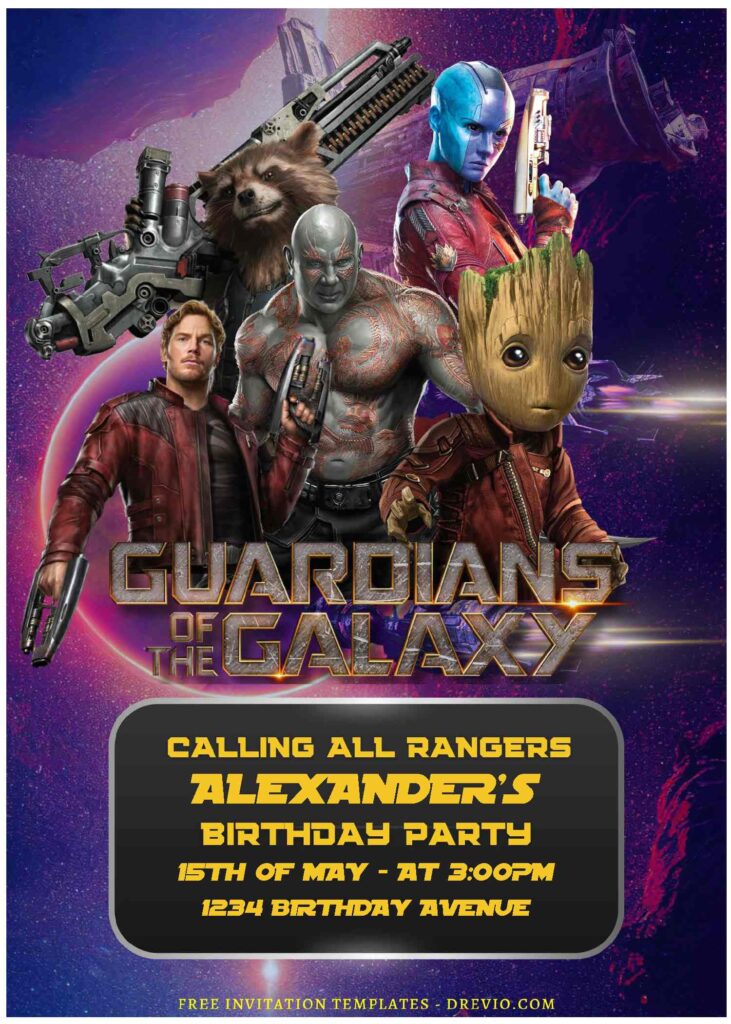 (Free Editable PDF) Guardian Of The Galaxy Vol 4 Birthday Invitation Templates B