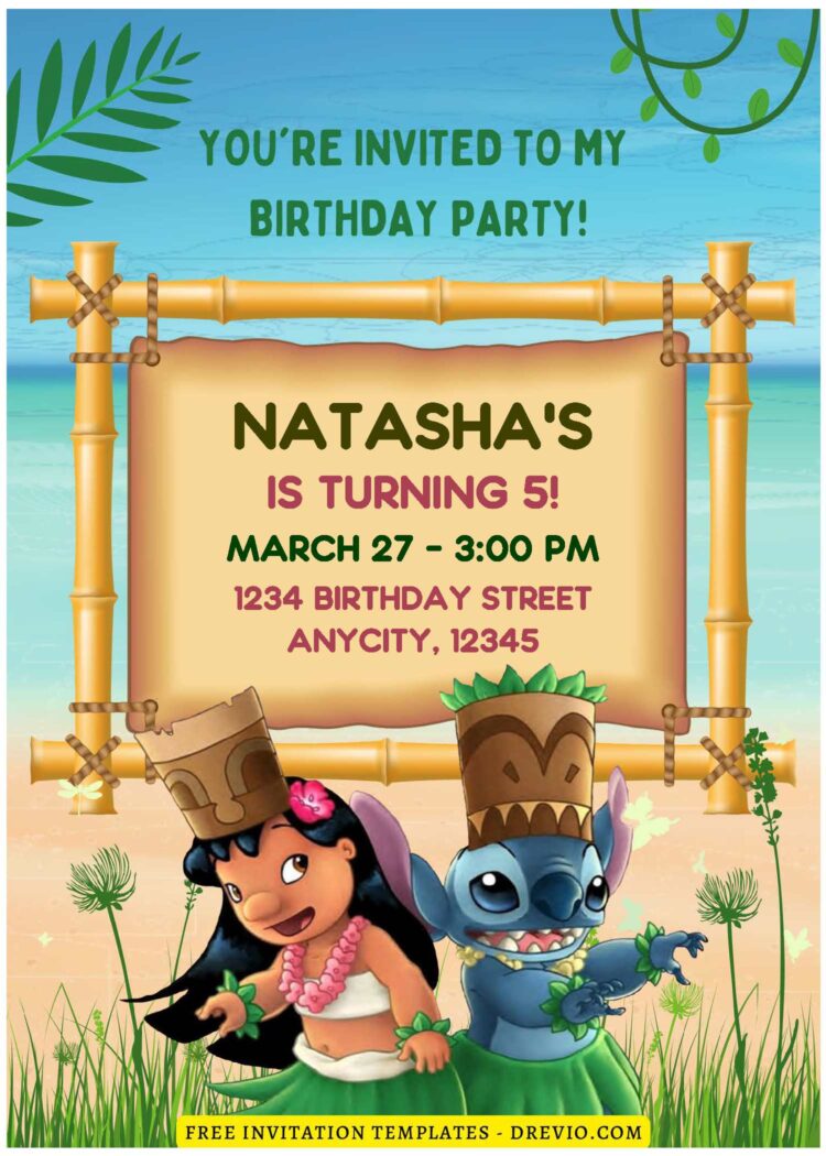 (Free Editable PDF) Hawaiian Lilo & Stitch Birthday Invitation ...