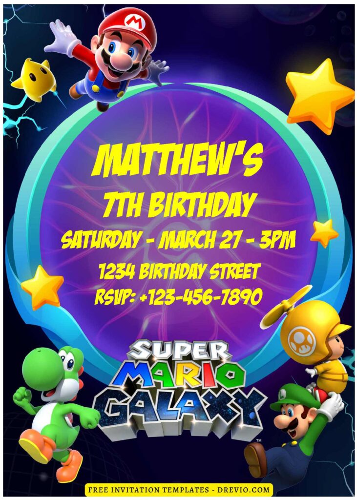 (Free Editable PDF) Iconic Super Mario Bros World Birthday Invitation Templates F