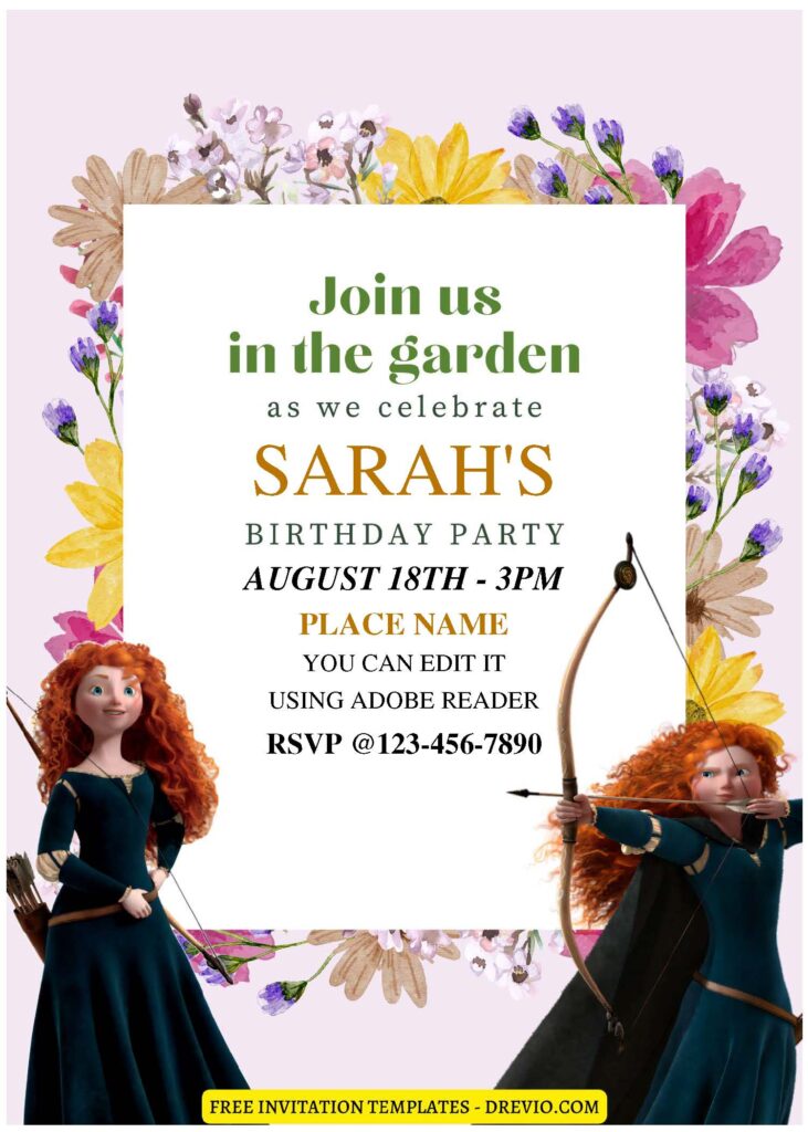 Invitation Template of (Free Editable PDF) Disney Merida Birthday Invitation 2