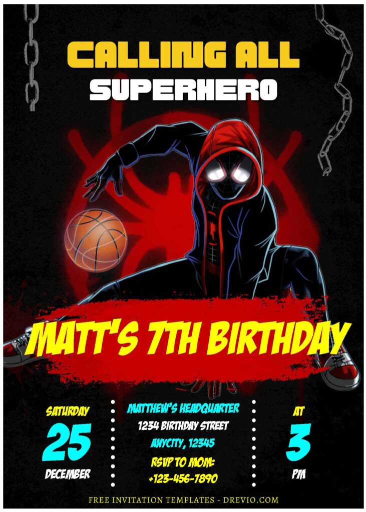 (Free Editable PDF) Spiderman Miles Morales Birthday Invitation Templates A