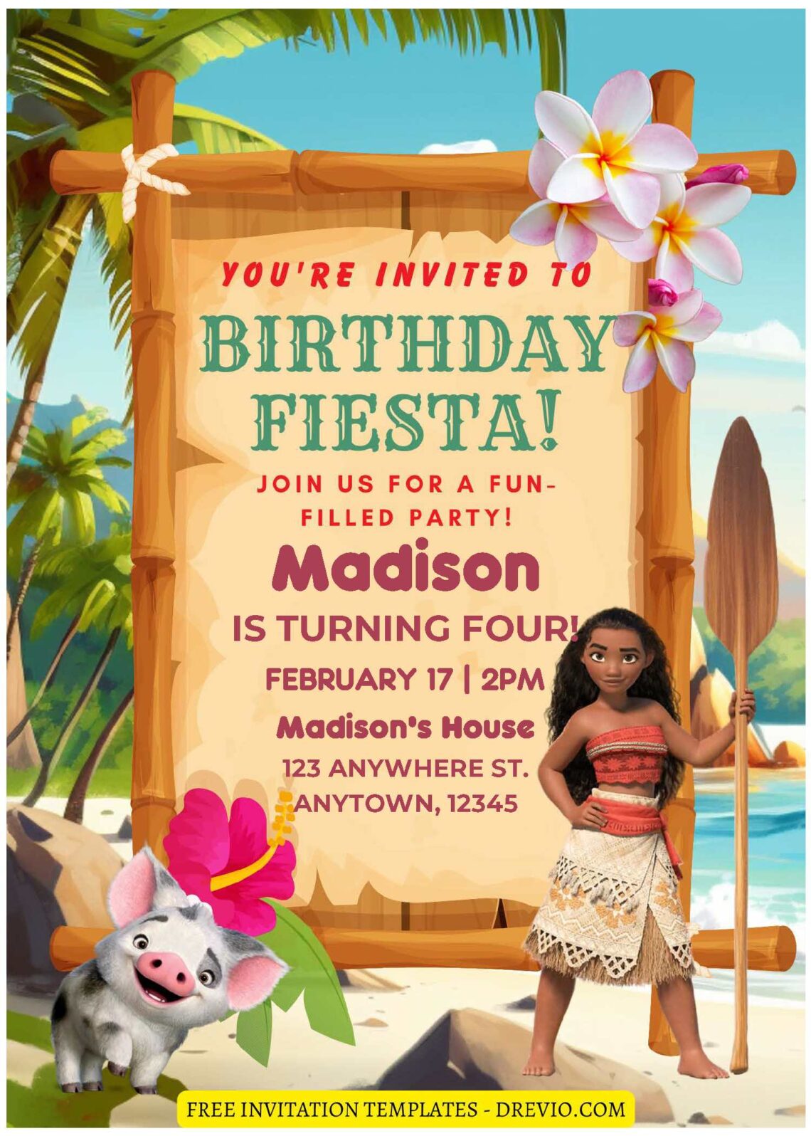 (Free Editable PDF) Fun Summer Moana Birthday Invitation Templates ...