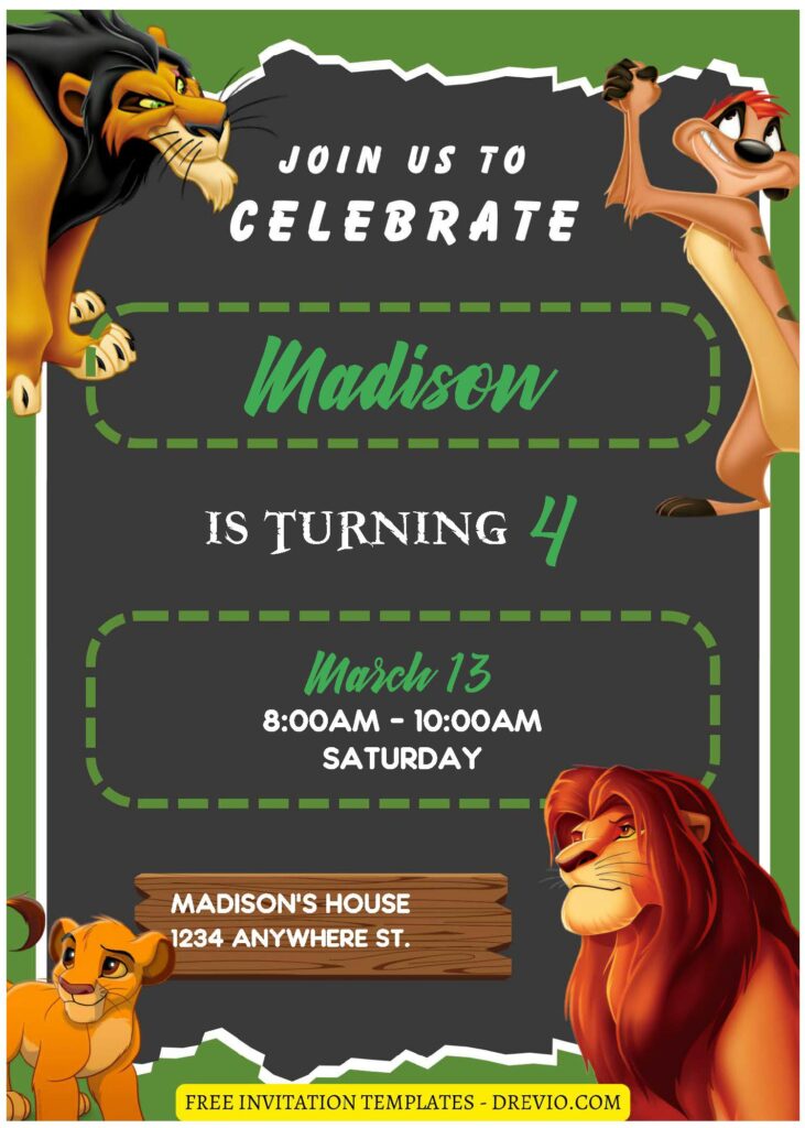 (Free Editable PDF) Cute Disney Lion King Birthday Invitation Templates E