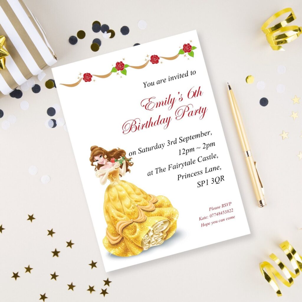 Princess Belle Birthday Party Invitations