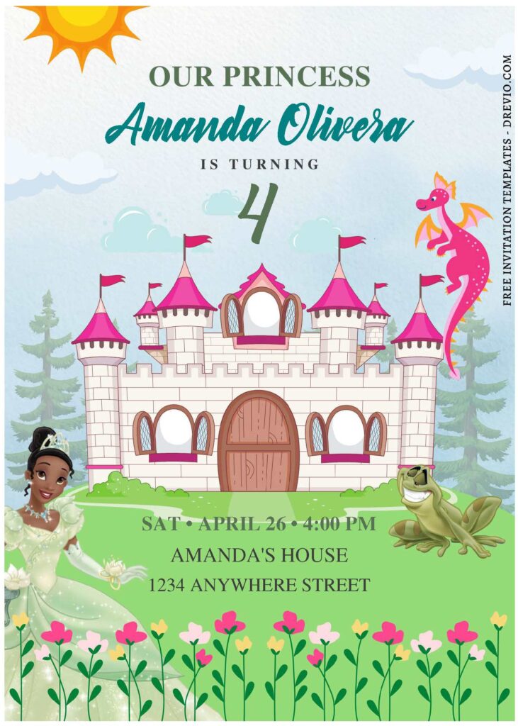 (Free Editable PDF) Princess Tiana Disney Birthday Invitation Templates J