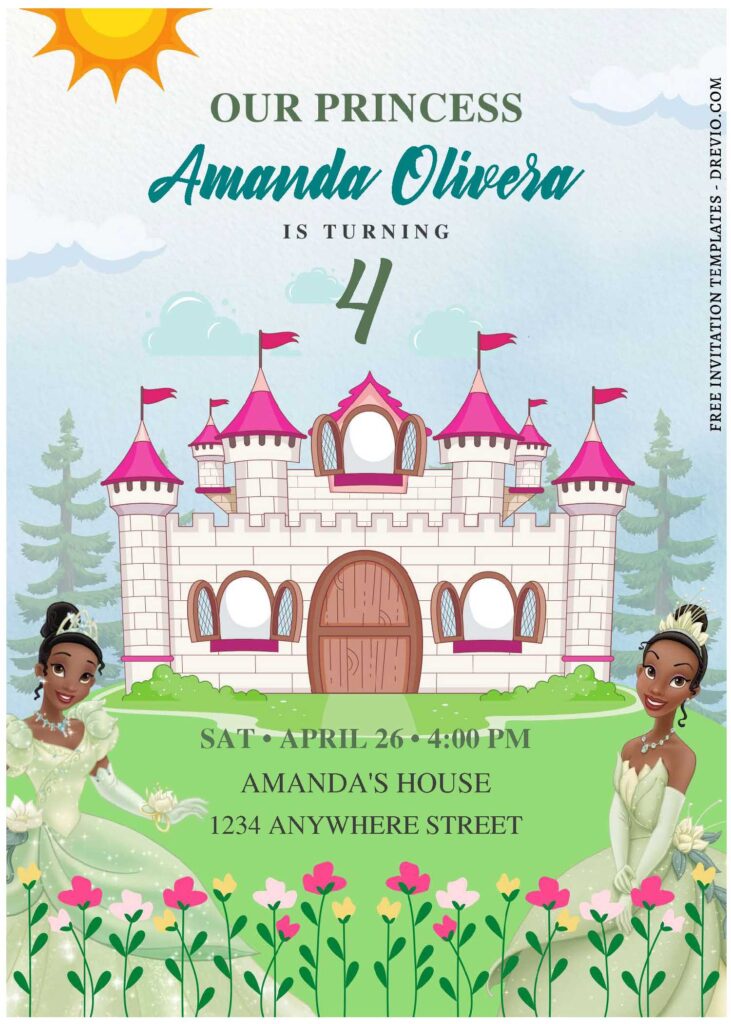 (Free Editable PDF) Princess Tiana Disney Birthday Invitation Templates D