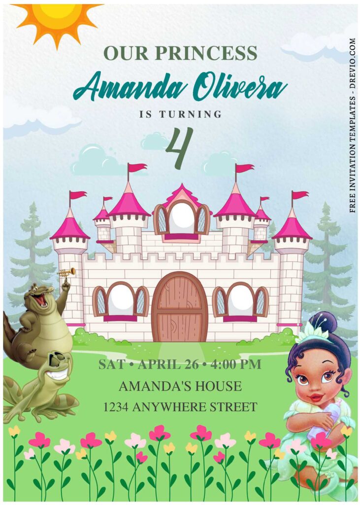 (Free Editable PDF) Princess Tiana Disney Birthday Invitation Templates E