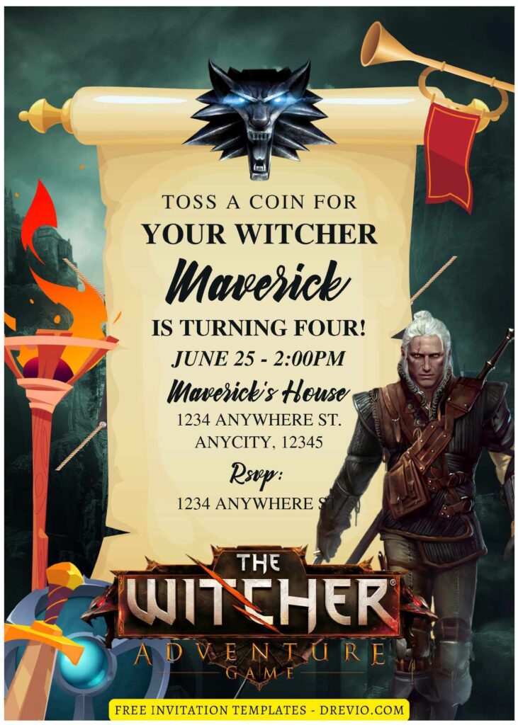 (Free Editable PDF) The Witcher Birthday Invitation Templates D