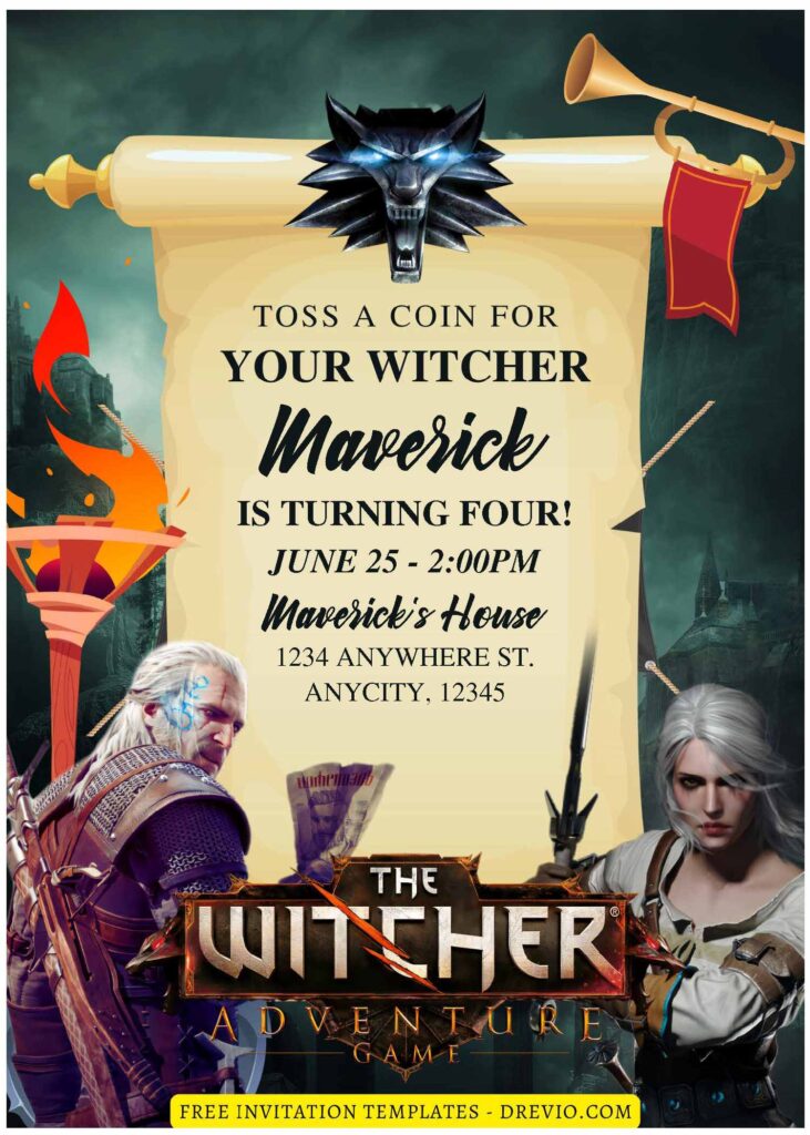 (Free Editable PDF) The Witcher Birthday Invitation Templates F