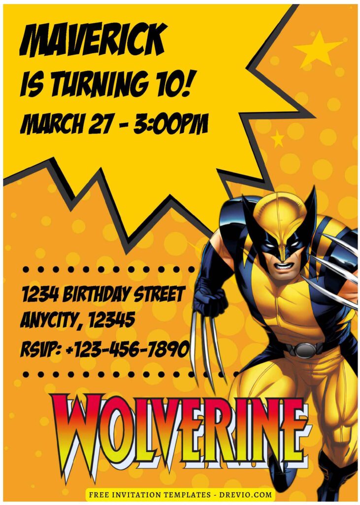 (Free Editable PDF) Awesome Wolverine Birthday Invitation Templates D