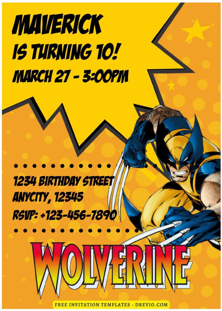 (Free Editable PDF) Awesome Wolverine Birthday Invitation Templates E