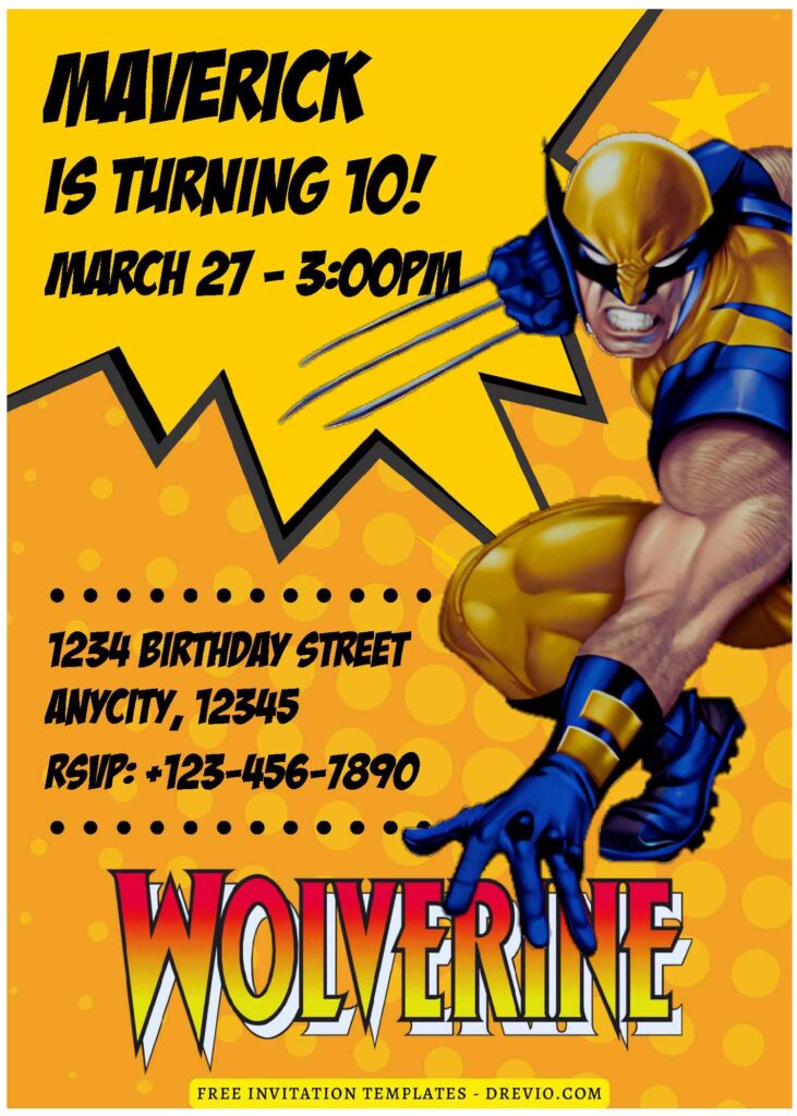 (Free Editable PDF) Awesome Wolverine Birthday Invitation Templates F