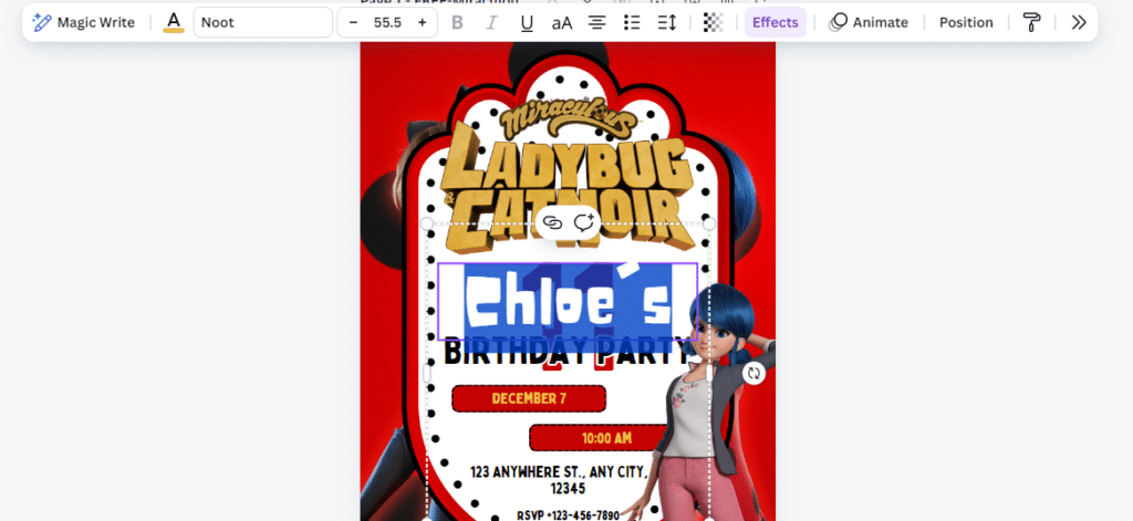 how to edit miraculous ladybug birthday invitations