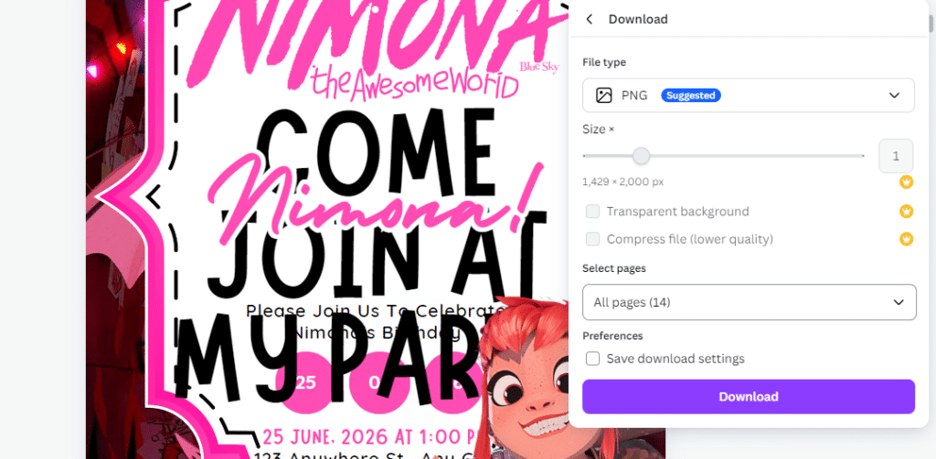 how to edit nimona birthday invitations