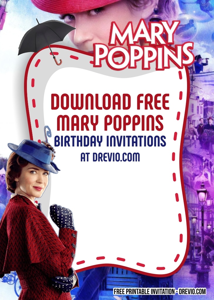 FREE Editable Mary Poppins Birthday Invitation