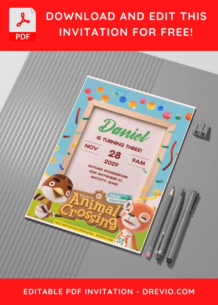 (Free Editable PDF) Festive Animal Crossing Birthday Invitation Templates C