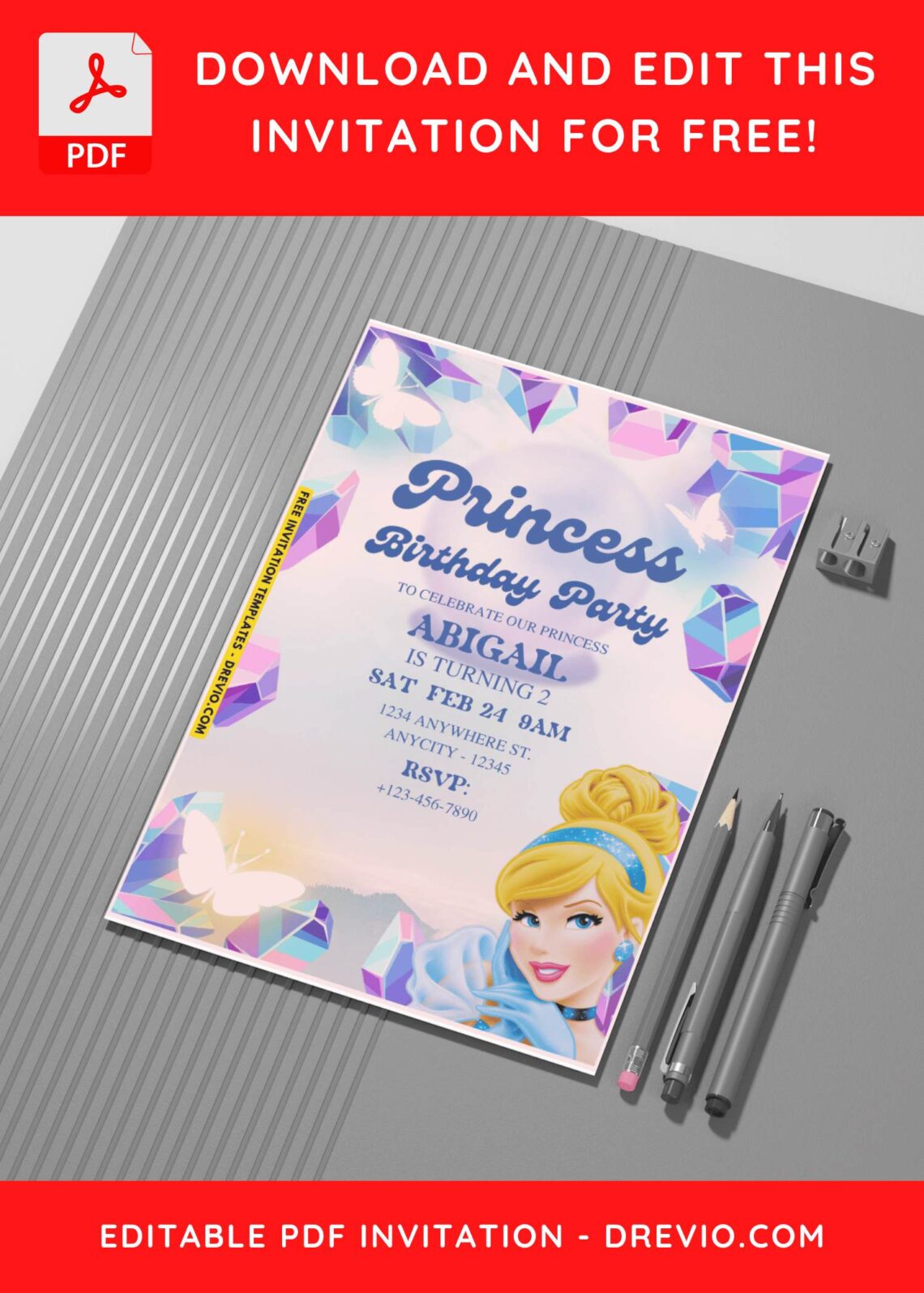 (Easily Edit PDF Invitation) Disney Cinderella Birthday Invitation Templates F