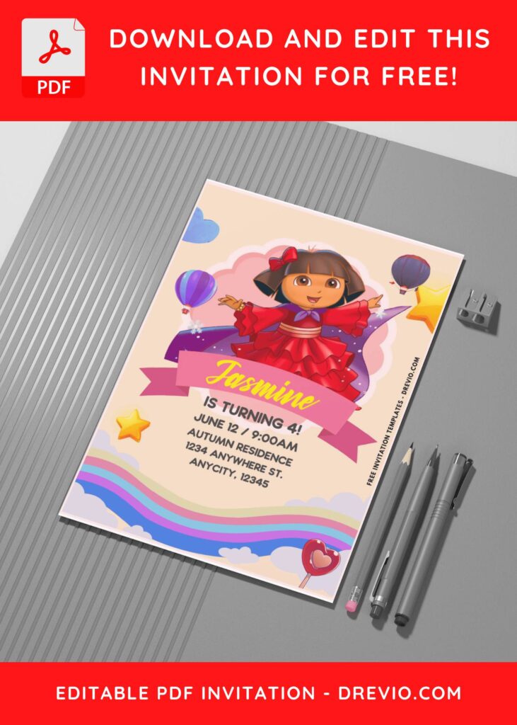 (Easily Edit PDF Invitation) Fun Dora Adventure Birthday Invitation A