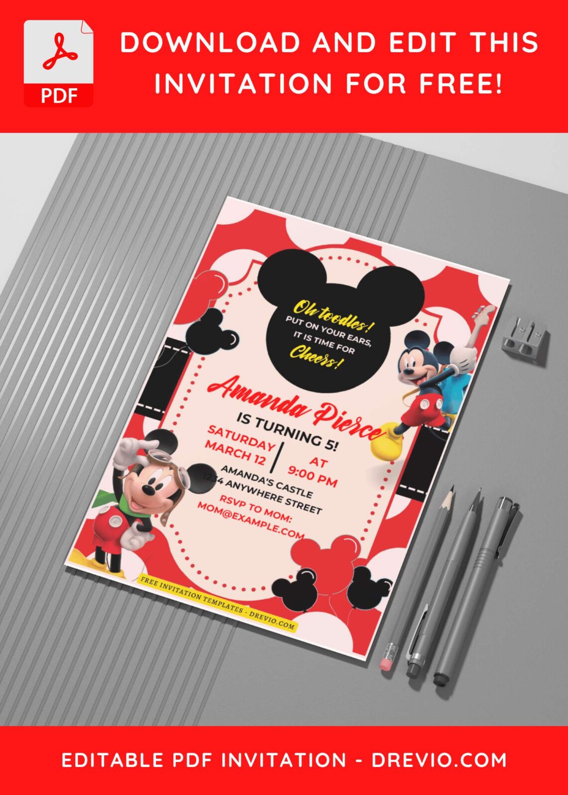 (Easily Edit PDF Invitation) Mickey Mouse Birthday Invitation G