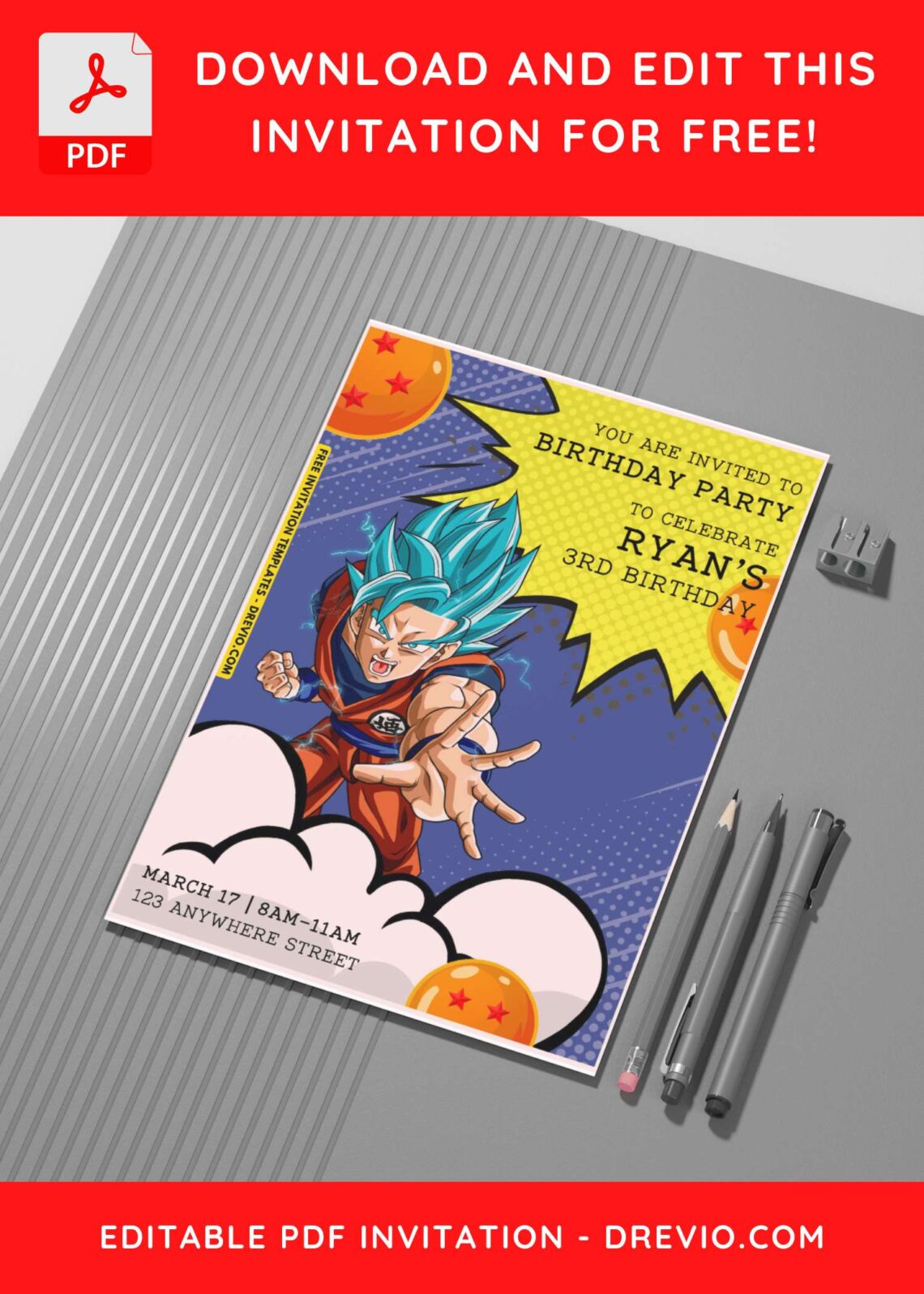 (Easily Edit PDF Invitation) Epic Dragon Ball Z Birthday Invitation G