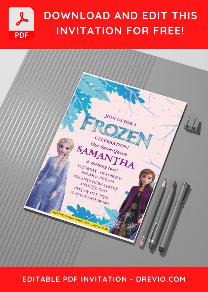(Easily Edit PDF Invitation) Elsa And Anna Frozen Birthday Invitation A