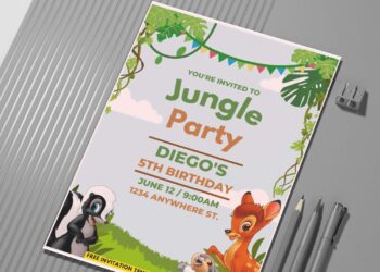 (Easily Edit PDF Invitation) Jungle Party Bambi Birthday Invitation