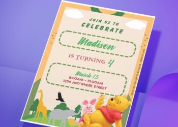 (Free Editable PDF) Adorable Pooh & Friends Birthday Invitation Templates H